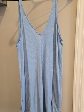 Free People Light Blue Ribbed V-Neck Tank Top